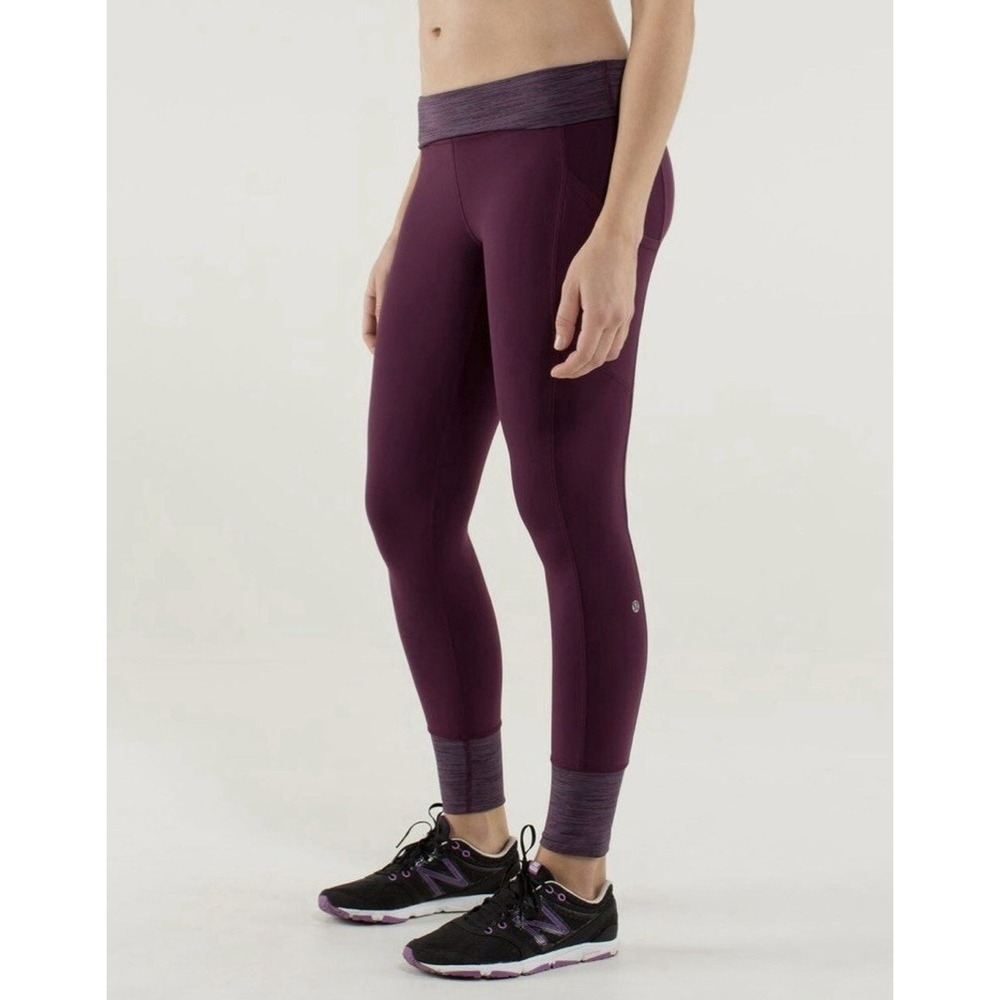 Lululemon Size 2 En Route Crop Yoga Leggings Pockets Plum Wee Are From Space